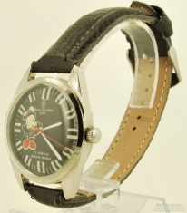 Henry Sandoz & Fils 17J "Mickey Mouse Santa" wrist watch, heavy WBM & SS cushion-shaped case