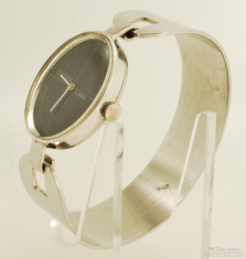 À Propos 17J wrist watch, elegant WBM chrome & SS oval case, matching wide SS cuff-style band