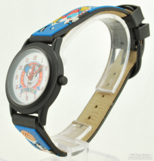 Disney Time Works quartz Mickey Mouse All-Star wrist watch, black gunmetal & SS case, matching band