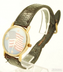 American flag-themed Chinese-movement quartz wrist watch, round heavy YBM & SS case