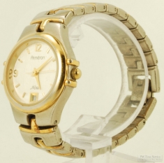 Armitron ladies' quartz with date wrist watch, YGP & SS round case, matching band