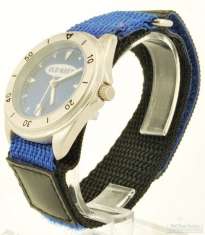 Old Navy quartz wrist watch, heavy chrome & SS case, dark blue dial with sunburst style finish