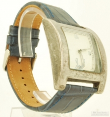 Soul by Curve quartz wrist watch, oversized WBM & SS rectangular case, white dial, blue leather band