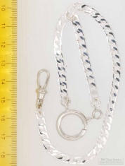 8in. light weight, quality Albert style silver-toned pocket watch chain with spring ring