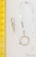 8in. light weight, quality silver-toned fancy link pocket watch chain with spring ring