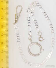 8in. light weight, quality Albert style silver-toned fancy link pocket watch chain with spring ring