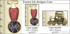 Case tractor decorative fobs, various designs with strap, key chain, & watch chain options