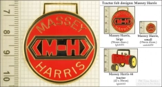 Massey tractor decorative fobs, various designs with strap, key chain, & watch chain options