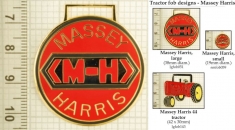 Massey tractor decorative fobs, various designs with strap, key chain, & watch chain options