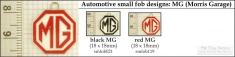MG automotive decorative fobs, various designs with strap, key chain, & watch chain options