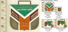 Oliver farm equipment decorative fobs, various designs with strap, key chain, & watch chain options