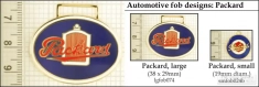 Packard automobile decorative fobs, various designs with strap, key chain, & watch chain options