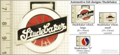 Studebaker automobile decorative fobs, various designs with strap, key chain, & watch chain options