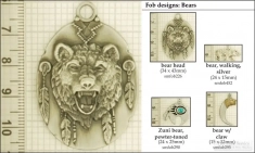 Bear decorative fobs, various designs with strap, key chain, & watch chain options