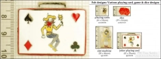 Cards, dice & gambling decorative fobs, various designs with strap, key chain, & watch chain options