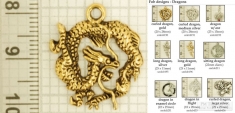 Dragon decorative fobs, various designs with strap, key chain, & watch chain options