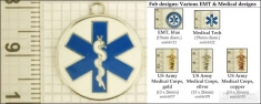 EMT & medical provider decorative fobs, various designs with strap, key chain, & watch chain options