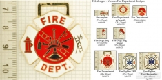 Fire Fighter & Dept. decorative fobs, various designs with strap, key chain, & watch chain options