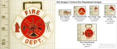 Fire Fighter & Dept. decorative fobs, various designs with strap, key chain, & watch chain options