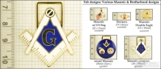 Masonic & Fraternal decorative fobs, various designs with strap, key chain, & watch chain options