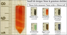 Hexagonal obelisk decorative fobs, various strap, key chain, watch chain & jewelry finishing options