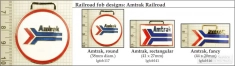 Amtrak railroad decorative fobs, various designs with strap & key chain options