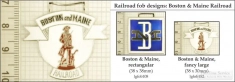 Boston & Maine railroad decorative fobs, various designs w/ strap, key chain, & watch chain options