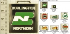 Burlington railroad decorative fobs, various designs with strap, key chain, & watch chain options