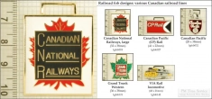 Canadian railroad decorative fobs, various designs with strap, key chain, & watch chain options