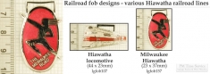 Hiawatha railroad decorative fobs, various designs with strap & key chain options