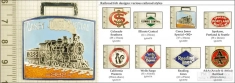 Assorted railroad-theme decorative fobs, various designs w/ strap, key chain, & watch chain options