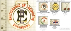 Railroad sign & organization fobs, various designs with strap, key chain, & watch chain options