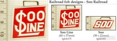 Soo railroad decorative fobs, various designs with strap & key chain options