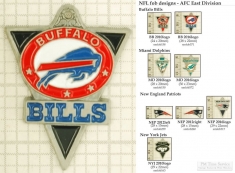 NFL team logo small decorative fobs (AFC East), pewter-toned, various teams & finishing options