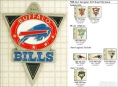 NFL team logo small decorative fobs (AFC East), pewter-toned, various teams & finishing options