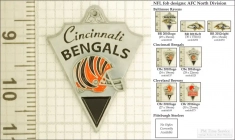NFL team logo small decorative fobs (AFC North), pewter-toned, various teams & finishing options