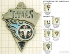 NFL team logo small decorative fobs (AFC South), pewter-toned, various teams & finishing options