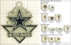 NFL team logo small decorative fobs (NFC East), pewter-toned, various teams & finishing options
