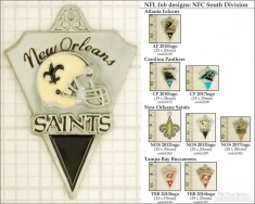 NFL team logo small decorative fobs (NFC South), pewter-toned, various teams & finishing options