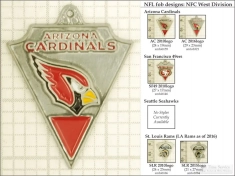 NFL team logo small decorative fobs (NFC West), pewter-toned, various teams & finishing options