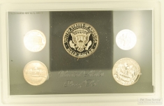 1971 US coin proof set sealed in hard plastic with black matte background, outer cardboard cover
