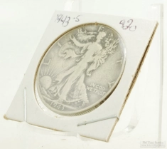 1943-S Walking Liberty $0.50 (fifty cent) US Coin, circulated, "Very Good" condition