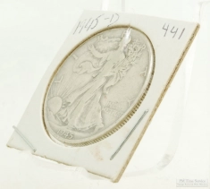 1945-D Walking Liberty $0.50 (fifty cent) US Coin, circulated, "Very Good" condition