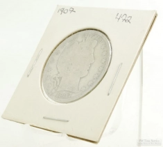 1907 Barber (aka. Liberty Head) $0.50 (fifty cent) US Coin, circulated, "Average" condition