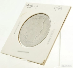 1908-O Barber (aka. Liberty Head) $0.50 (fifty cent) US Coin, circulated, "Average" condition