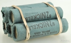 Five Denver US National Bank $2 rolls of US $0.05 (five cent) Jefferson nickels, "Extra Fine"