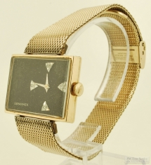 Longines 17J grade 528 wrist watch #51959952, wide rectangular YGF thin-model case, offset dial