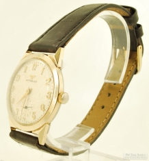 Wittnauer 17J grade 11BG3 wrist watch, thin-model round YGF & SS case, art-deco style numbers