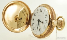 Waltham 18S 21J LS adj. Vanguard pocket watch #7021817, YGF fully engraved HC w/ art nouveau designs