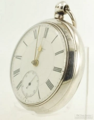 Morris Wartski, Bangor, Wales 43mm 16J key wind pocket watch #10767, Sterling silver swing out case